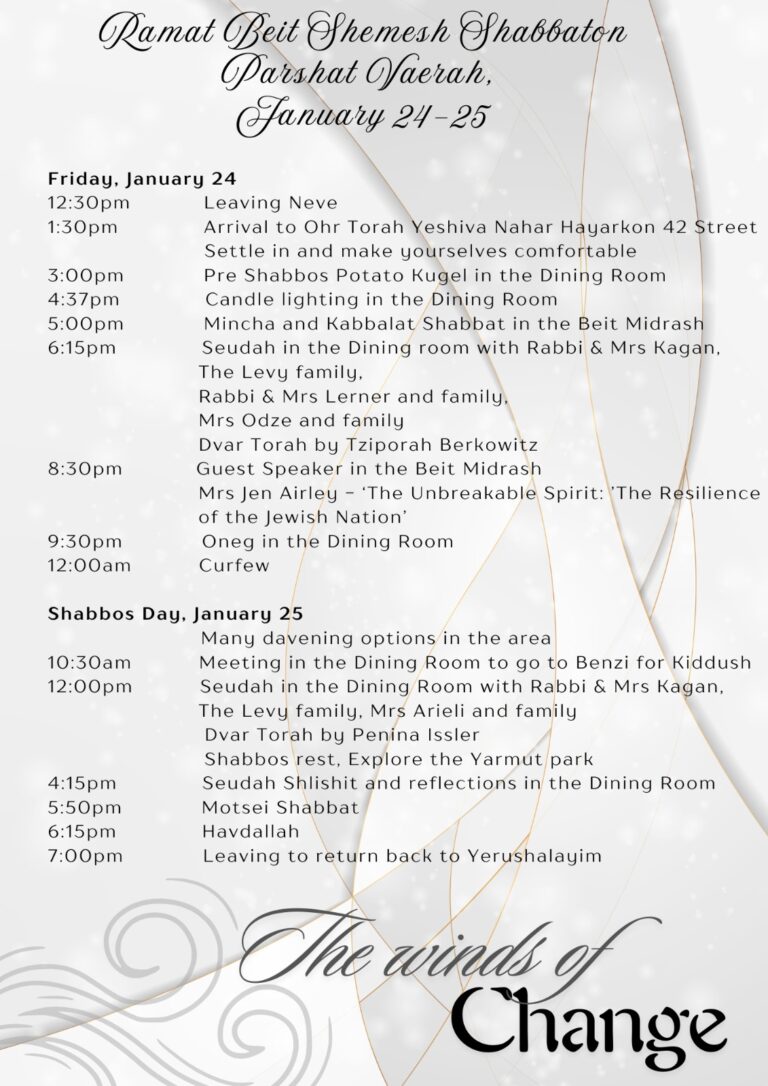 Shabbaton schedule poster January 24–25